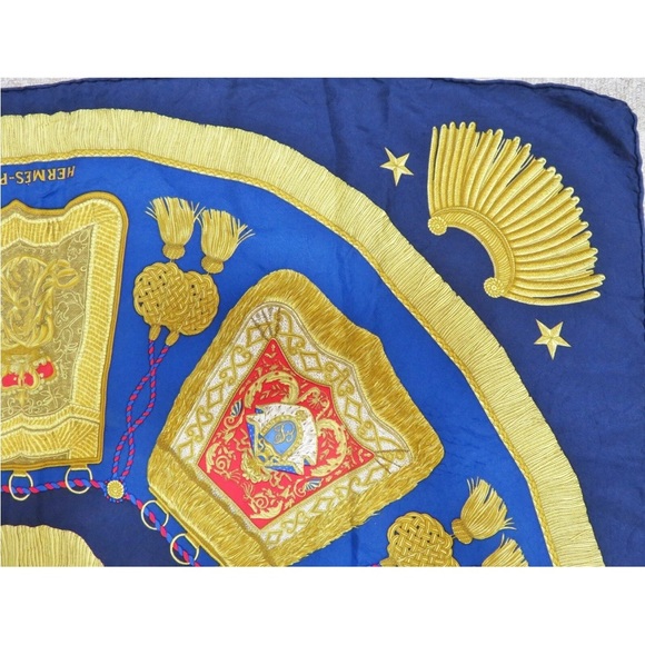 Hermes Gold and Blue Silk Scarf - Picture 4 of 15
